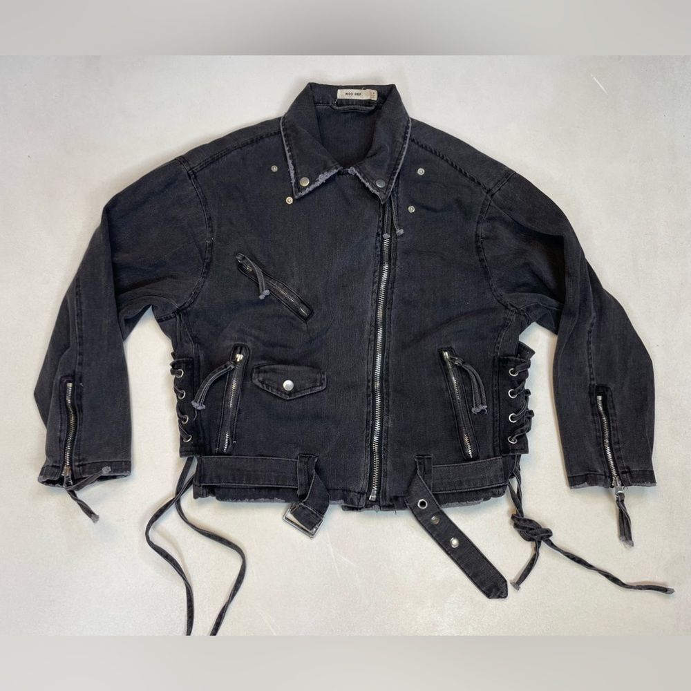 Mod Ref Black Washed Denim Moto Jacket